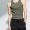 Classic Ribbed Tank Top – Light Dusty Khaki Green
