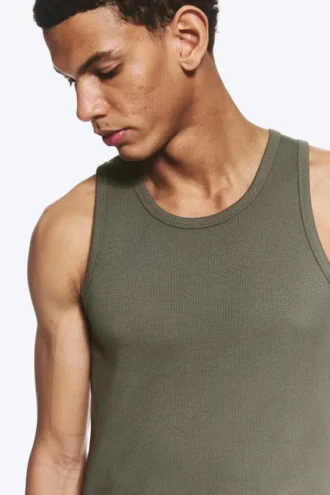 Classic Ribbed Tank Top – Light Dusty Khaki Green