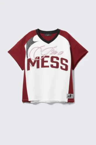 Cm X Lb Short-Sleeved Unisex Football T-Shirt – Dark Red & White – I’m a Mess | Cheap Monday Gb
