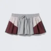 Colourblock A-Line Nylon Mini Skirt – Grey/Pink/Red