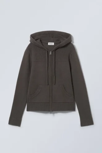 Compact Knitted Zip Hoodie – Dark Grey