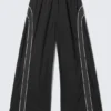 Contrast Piped Wide-Leg Track Trousers – Black