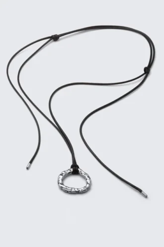 Cord Pendant Necklace – Silver – Black Cord