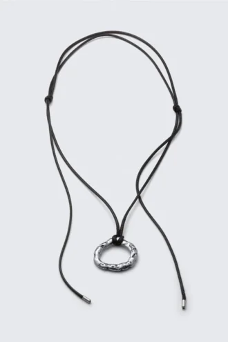 Cord Pendant Necklace – Silver – Black Cord