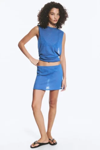 Cotton Mini Skirt – Blue