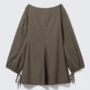 Cotton Poplin Tie-Detail Mini Dress – Dark Mole