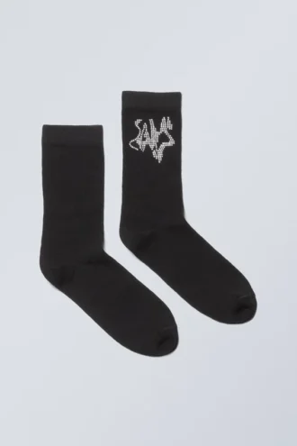 Cotton Rhinestone Socks – Black
