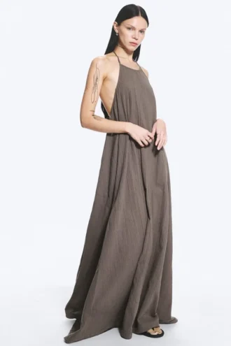 Cowl Neck A-Line Dress – Dark Mole