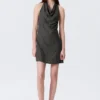 Cowl-Neck Jacquard Halter Mini Dress – Dark Grey