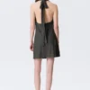 Cowl-Neck Jacquard Halter Mini Dress – Dark Grey