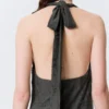 Cowl-Neck Jacquard Halter Mini Dress – Dark Grey