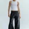 Cracked Loose Fit Barrel Leg Jeans – Black