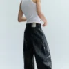 Cracked Loose Fit Barrel Leg Jeans – Black