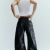 Cracked Loose Fit Barrel Leg Jeans – Black