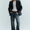 Cracked Single-Breasted Blazer – Black