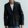 Cracked Single-Breasted Blazer – Black