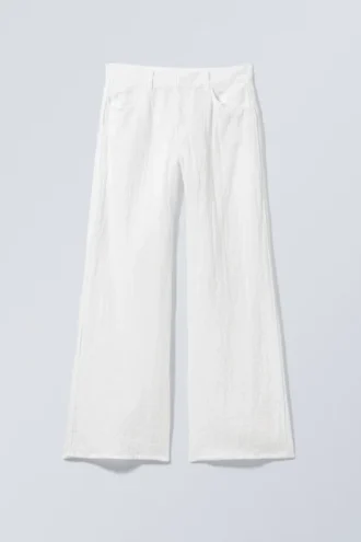 Crinkle Low Waist Loose Fit Trousers – White