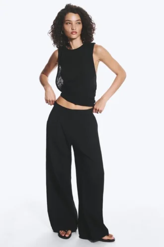 Crinkled Cotton Trousers – Black