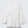 Crinkled Long-Sleeved Mini Dress – White