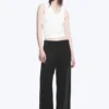 Crinkled Low-Rise Wide-Leg Trousers – Black