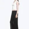 Crinkled Low-Rise Wide-Leg Trousers – Black