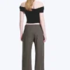 Crinkled Low-Rise Wide-Leg Trousers – Dark Brown
