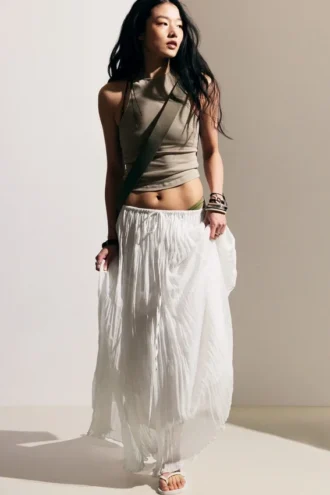 Crinkled Maxi Skirt – Dusty White