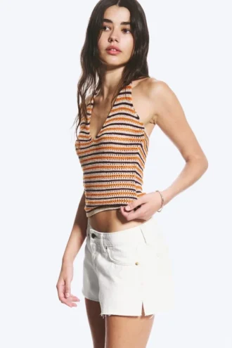 Crochet Halterneck Top – Striped Orange