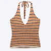Crochet Halterneck Top – Striped Orange