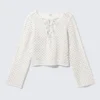 Crochet Knit Long-Sleeved Top – White