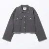 Cropped Boxy Twill Jacket – Dark Grey