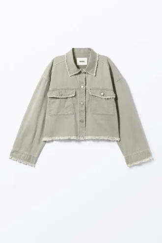 Cropped Boxy Twill Jacket – Khaki Green