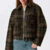 Cropped Boxy Zip Jacket – Dark Brown Check