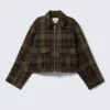 Cropped Boxy Zip Jacket – Dark Brown Check
