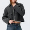 Cropped Boxy Zip Jacket – Dark Grey Melange