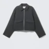 Cropped Boxy Zip Jacket – Dark Grey Melange
