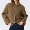 Cropped Boxy Zip Jacket – Soft Brown