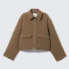 Cropped Boxy Zip Jacket – Soft Brown