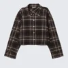Cropped Checked Flannel Shirt – Checked Brown