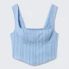 Cropped Cotton Poplin Corset Top – Striped Light Blue