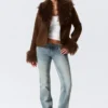 Cropped Faux Fur Trim Jacket – Dark Brown