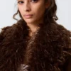 Cropped Faux Fur Trim Jacket – Dark Brown