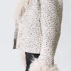 Cropped Faux Fur Trim Jacket – Dusty White – Black Dots