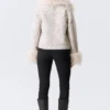 Cropped Faux Fur Trim Jacket – Dusty White – Black Dots