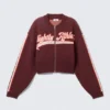 Cropped Jacquard Zip Cardigan – Dark Red – Slightly Athletic