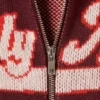 Cropped Jacquard Zip Cardigan – Dark Red – Slightly Athletic