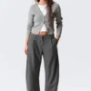Cropped Knitted V-Neck Cardigan – Grey Melange
