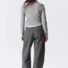 Cropped Knitted V-Neck Cardigan – Grey Melange