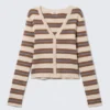Cropped Knitted V-Neck Cardigan – Striped Brown