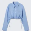 Cropped Loose Cargo Shirt – Light Blue